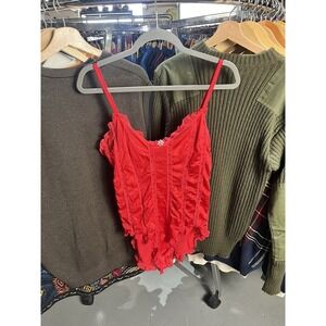 Vintage 90s Nan Flower Red Nylon Lace Slip Teddy Bodysuit Size Large USA Made